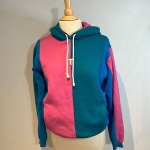 Teddy Fresh Color block hooded sweatshirt with pockets size small